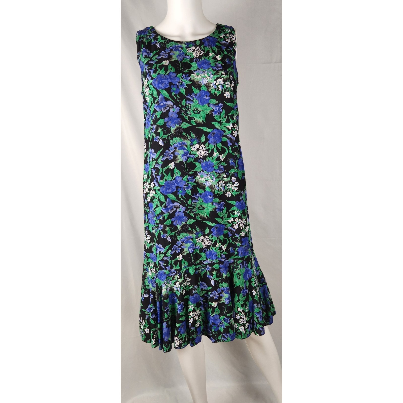 90s Floral Ruffle Hem Indie/Whimsygoth/Retro Sleeveless Sheath Dress M*